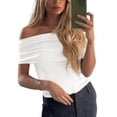 thumbnail image 5 of Short Sleeved Women's Off The Shoulder Sweaters Casual Knit Y2K Going Out Tops Blouses, 5 of 5