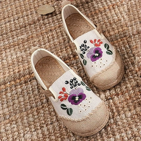 

Women s Color Matching Hand Embroidery Bag Heel Shoes Cotton Flat Shoes