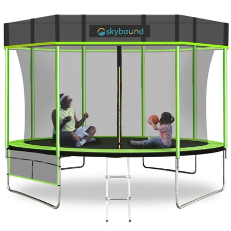 Skybound Kids Outdoor Trampoline with Basketball Hoop, Green, 130 lbs