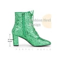 thumbnail image 6 of BLISSFUL STEP Women's Ankle Boots Chunky Heel Lace Up Side Zip Square Toe Party Boots Green 5.5, 6 of 7