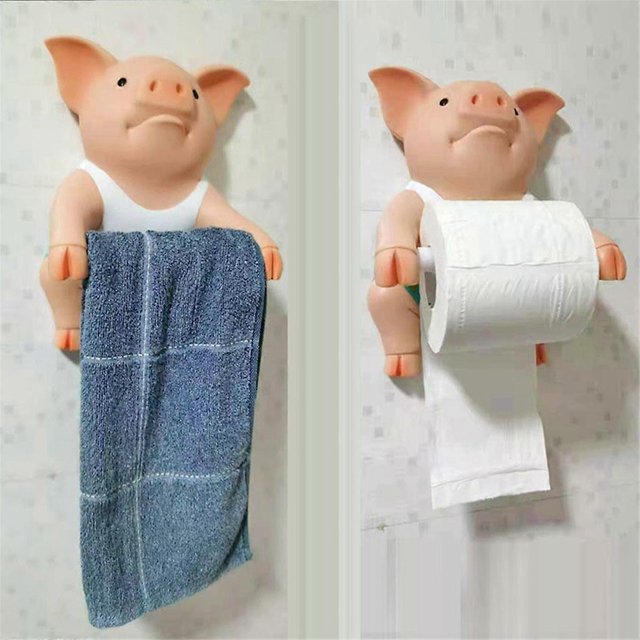 2PCS Pig Funny Toilet Paper Holder Toilet Organizer Restroom Rack