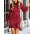 thumbnail image 5 of Cupshe Women's Burgundy Wrap Ruffled Ruched Mini Dress, Size S-XL, 5 of 6