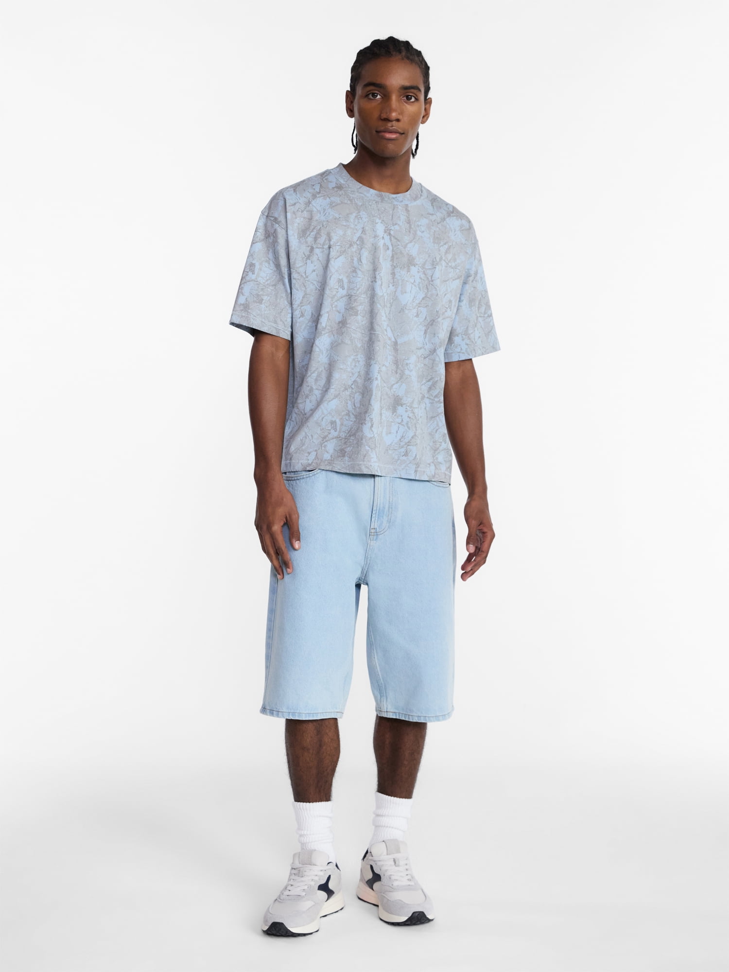 No Boundaries Cotton Oversized Cropped Tee with Short Sleeves, Men's and Big Men's XS-5XL