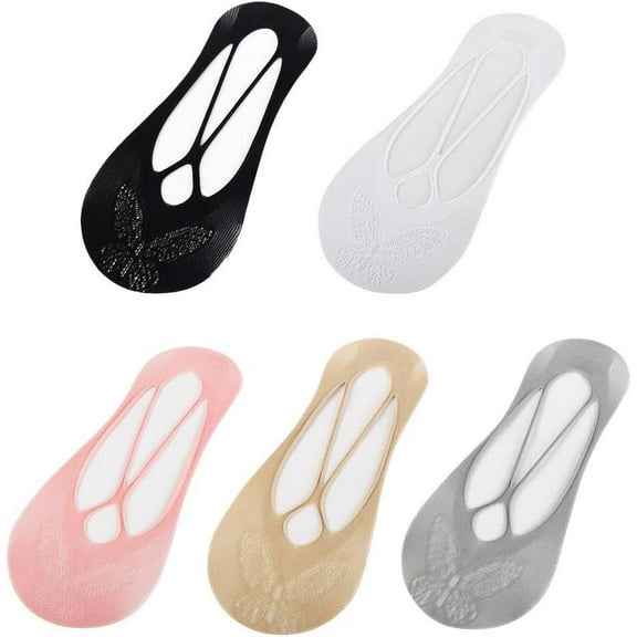 Gaow 5 Pairs Yoga Socks for Women, Solid Color No Show Low Cut Socks Summer Breathable Butterfly Design Hollow Out Liner Socks Ideal for Dance, Barefoot Workout AA0606