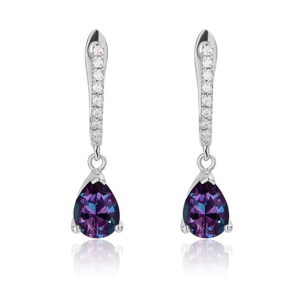 Aros Jeenmata de 2,25 Quilates en Forma de Pera con Pavé de Piedra Natal de Junio Chapado en Oro Blanco de 18 K sobre Plata