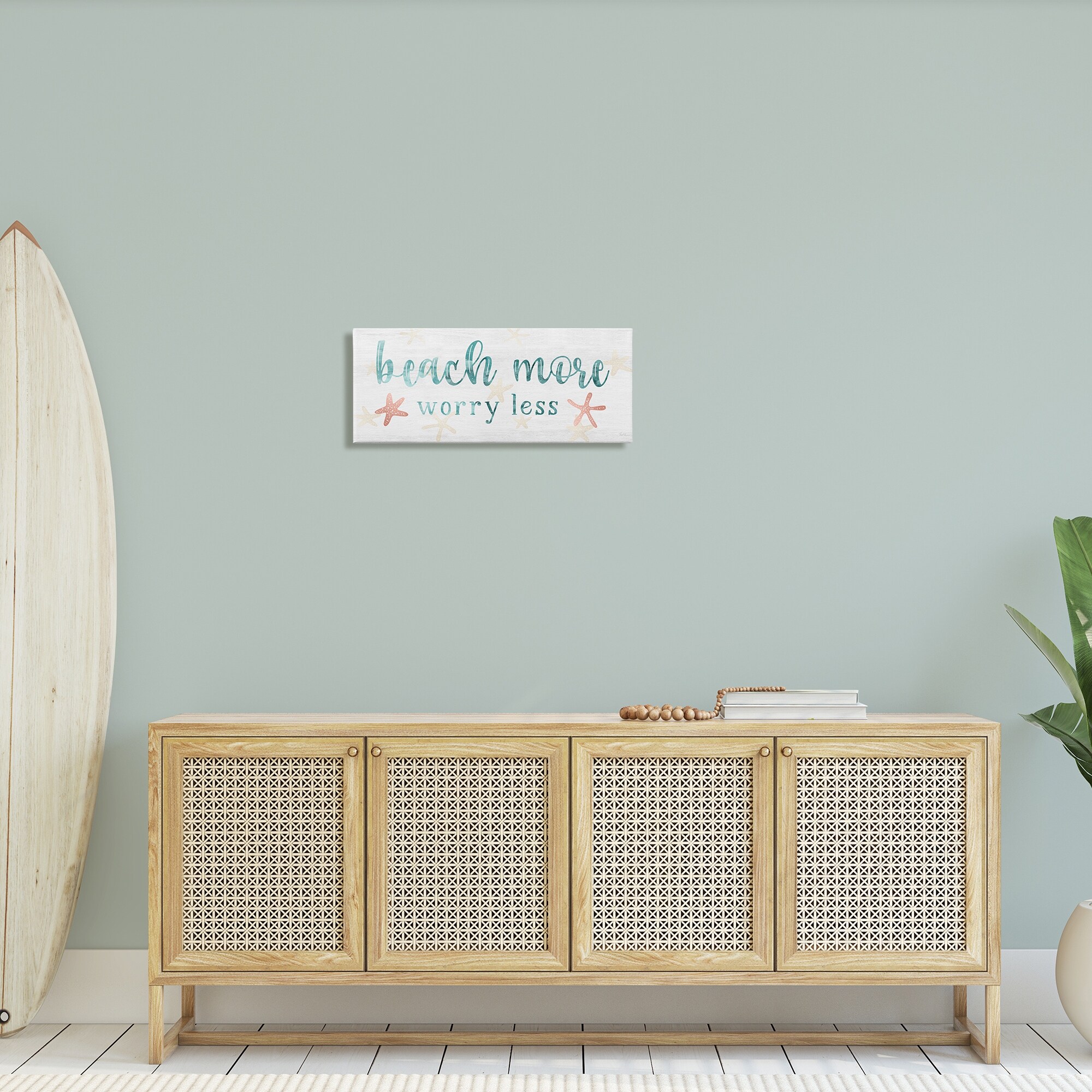 Stupell Industries Beach More Worry Less Nautical Sign Red Starfish, 48 x 20,Design by Natalie Carpentieri