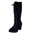 thumbnail image 3 of Vintage Knee High Combat Boots for Women Cocktail Party Suede Pointed Toe Block High Heel Strappy Long Tall Dress Boots Black Size 6.5, 3 of 4