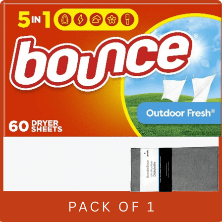 Bounce Fabric Softener Dryer Sheets Outdoor Fresh 60 Count with Microfiber Solid Color Towel by BundleEase