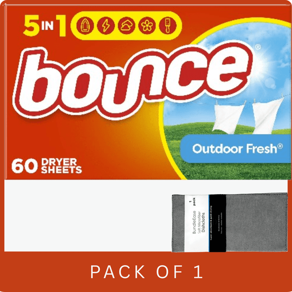 Bounce Fabric Softener Dryer Sheets Outdoor Fresh 60 Count with Microfiber Solid Color Towel by BundleEase