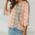 thumbnail image 4 of HADST Summer Blouses for Women 2024 - Floral Print V Neck Button Cotton Linen Tops Bohemian Tops for Women, 4 of 5