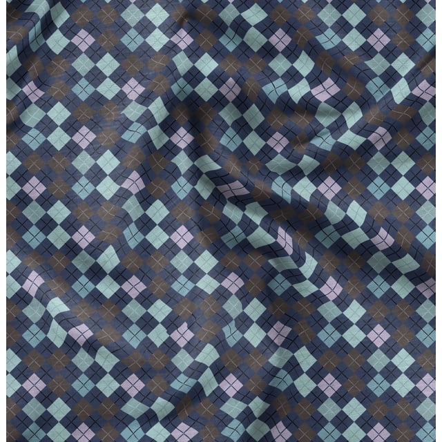 Soimoi Viscose Chiffon Fabric Argyle Check Fabric Prints by Yard 42 Inch Wide