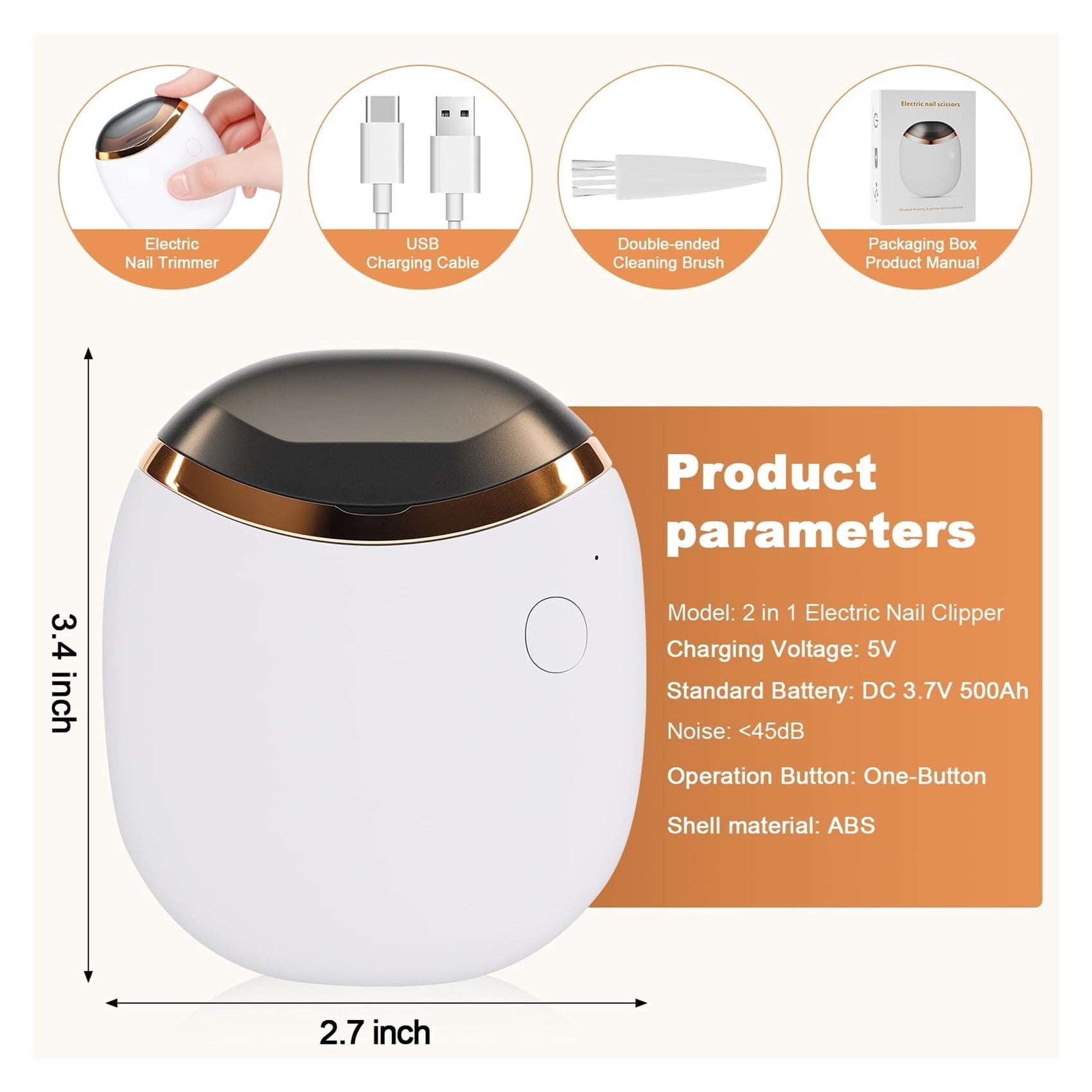 Electric Nail Clipper, Automatic Nail Clipper, 2-Speed Adjustable, USB Rechargeable Safe Automatic Baby Electric Nail Trimmer, Suitable for Babies, Children, Adults and The Elderly