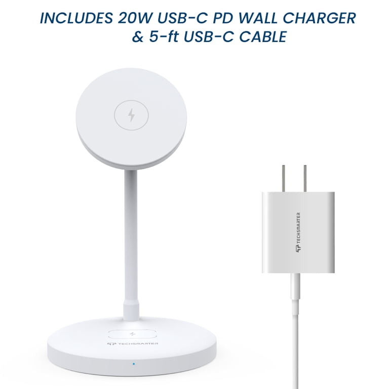 Techsmarter Fast Dual Wireless Charger Stand, 2-in-1, 20W USB-C