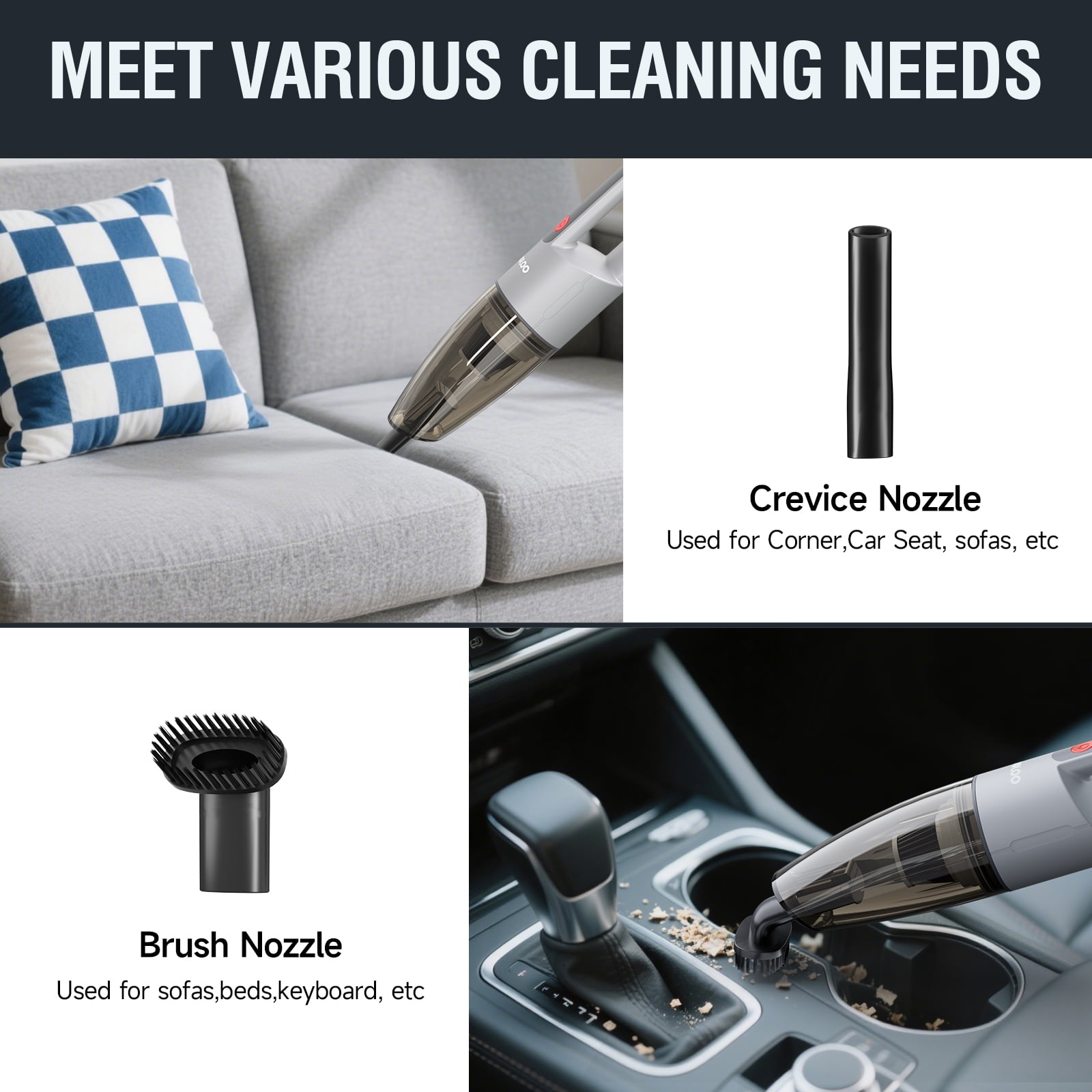 Gooloo V7 Mate Cordless Handheld Car Vacuum, Gray photo 5