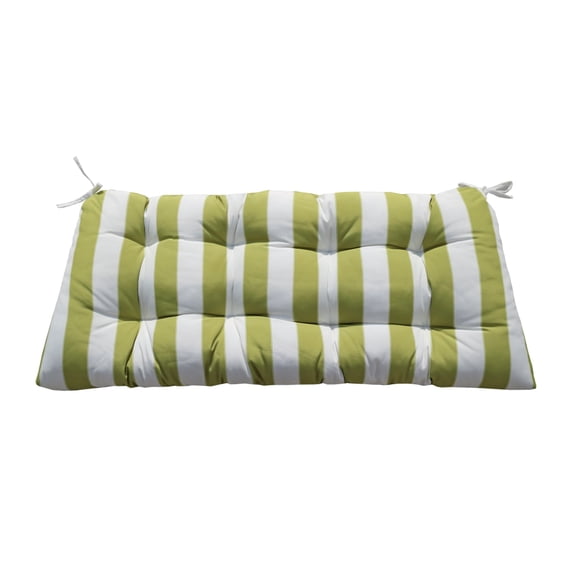 47" x 19" Outdoor Bench Cushion, Lime White Stripe with Ties