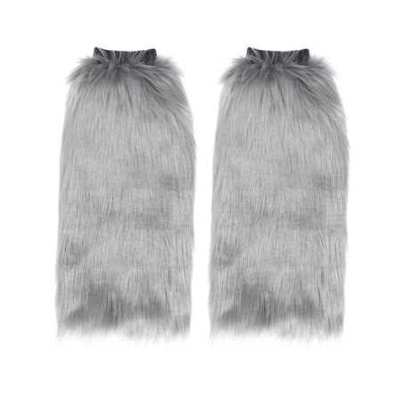 

40cm Faux Fur Leg Warmer Plush Fashion Long Leg Warmer Boot Cuffs Cover for Women Girls (Grey Long Plush)