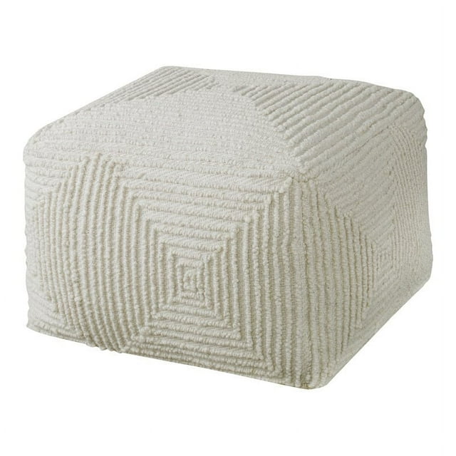 Uttermost Sovanna Geometric Coastal Wool and Cotton Pouf in Ivory
