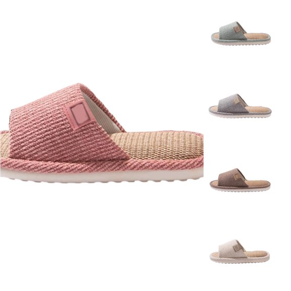 XFeng Men Linen Fabric Open‑Toe House Slippers Indoor Home Slides