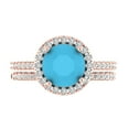 thumbnail image 2 of Clara Pucci 18K Rose Gold 2.52 Simulated Turquoise Engraveable Engagement Ring + Wedding Band Set, 2 of 7