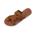thumbnail image 2 of LOVZFMLL Flat Sandals for Women Toe Loop Hollow Leather Outdoor Slippers Open Toe Slip On Beach Slides for Summer Beach Walking Brown 6, 2 of 7