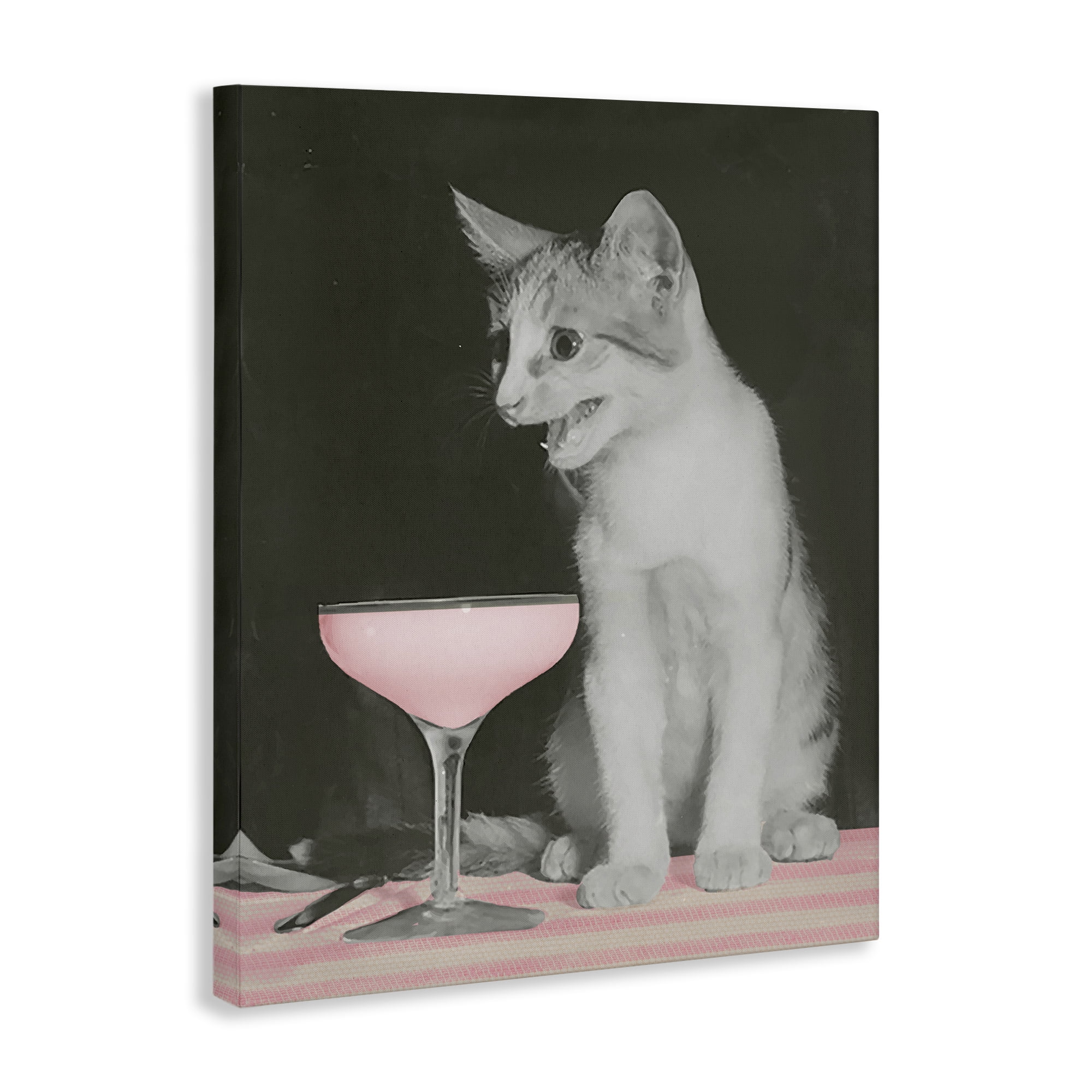 Stupell Industries Cat & Pink Drink Food & Beverage Painting Wrapped Canvas Art Print Wall Art, 36 x 48