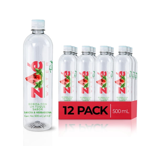 Zoé Water Twist - Agua Saborizada - Pack de 12 Piezas De 500 ml c/u - Sabor Sandía & Hierbabuena - Agua Con pH 8.5 Embotellada - Sin Azúcar, Sin Caloría