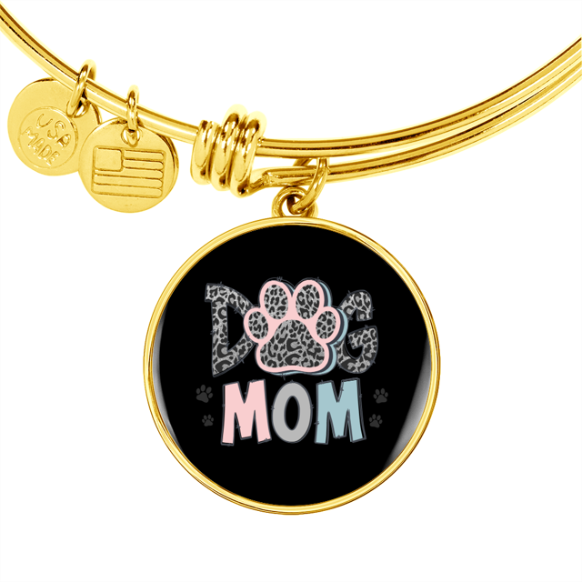 Mom Dog Paw Bracelet Stainless Steel or 18k Gold Circle Bangle
