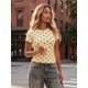 thumbnail image 5 of Camiseta de verano para mujer, estilo casual, corte ajustado, con estampado de lunares, cuello redondo y manga corta., 5 of 9