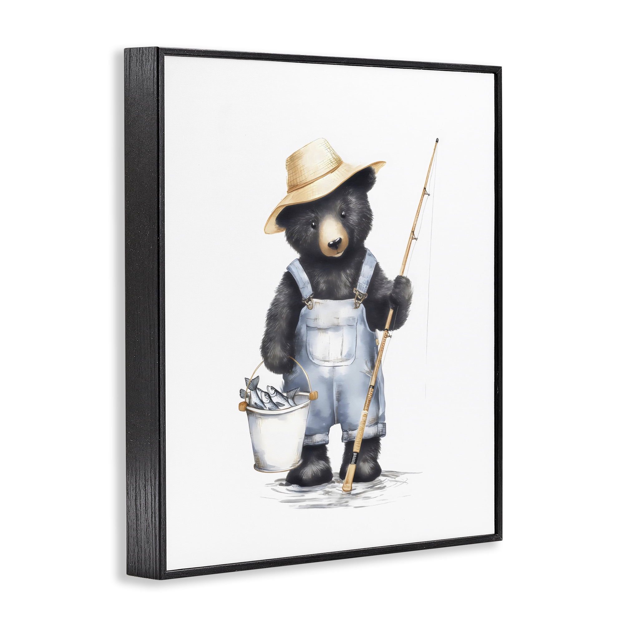 Stupell Industries Fishing Bear in Straw Hat Black Framed Giclee Art, design by Arlington Prints