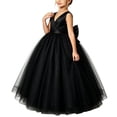 thumbnail image 4 of Girls Princess Dresses Cozy Satin Tulle,V Neck Back Big Bow Floor Length Wedding Flower Party Pageant Gown Black 7-8Years, 4 of 7