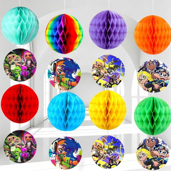 Party Decorations Splatoonal Hanging Decor Honeycomb Swirls Lanterns Pompoms Supplies Fans