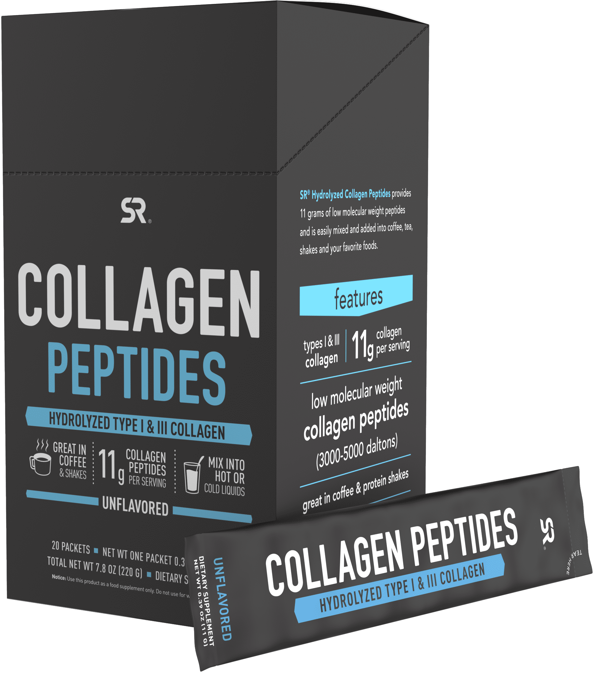 Sports Research Hydrolyzed Collagen Peptides Packets, Unflavored, 20 Count