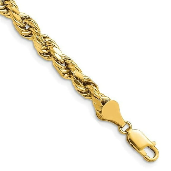 Primal Gold 14 Karat Yellow Gold 5.5mm Semi-Solid Diamond-cut Rope Chain Bracelet