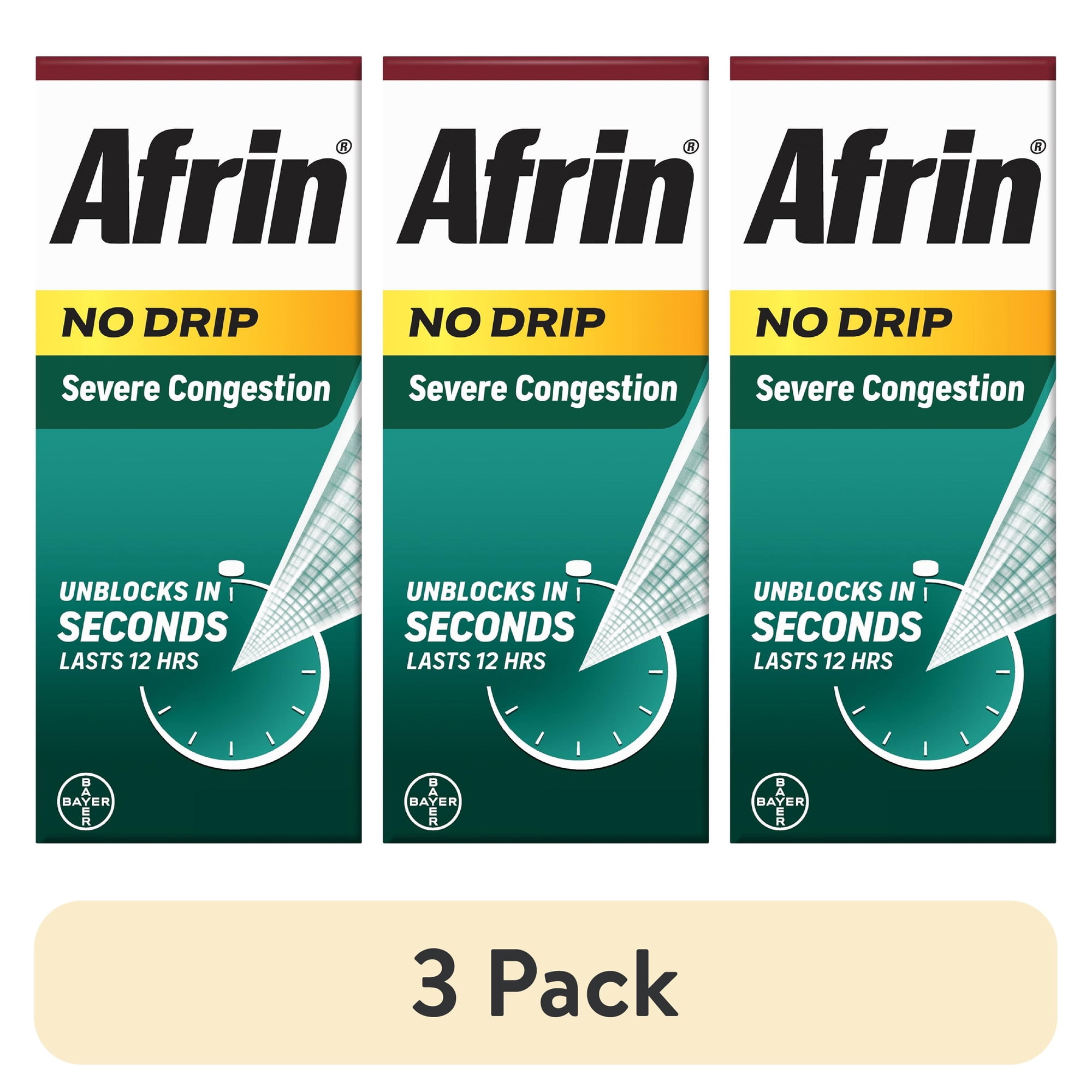 (3 pack) Afrin No Drip Severe 12 Hour Nasal Decongestant Pump Mist - 0.5 ounce