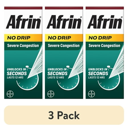 (3 pack) Afrin No Drip Severe Congestion Pump Mist Nasal Spray, 12 Hour Congestion Relief, 15 mL