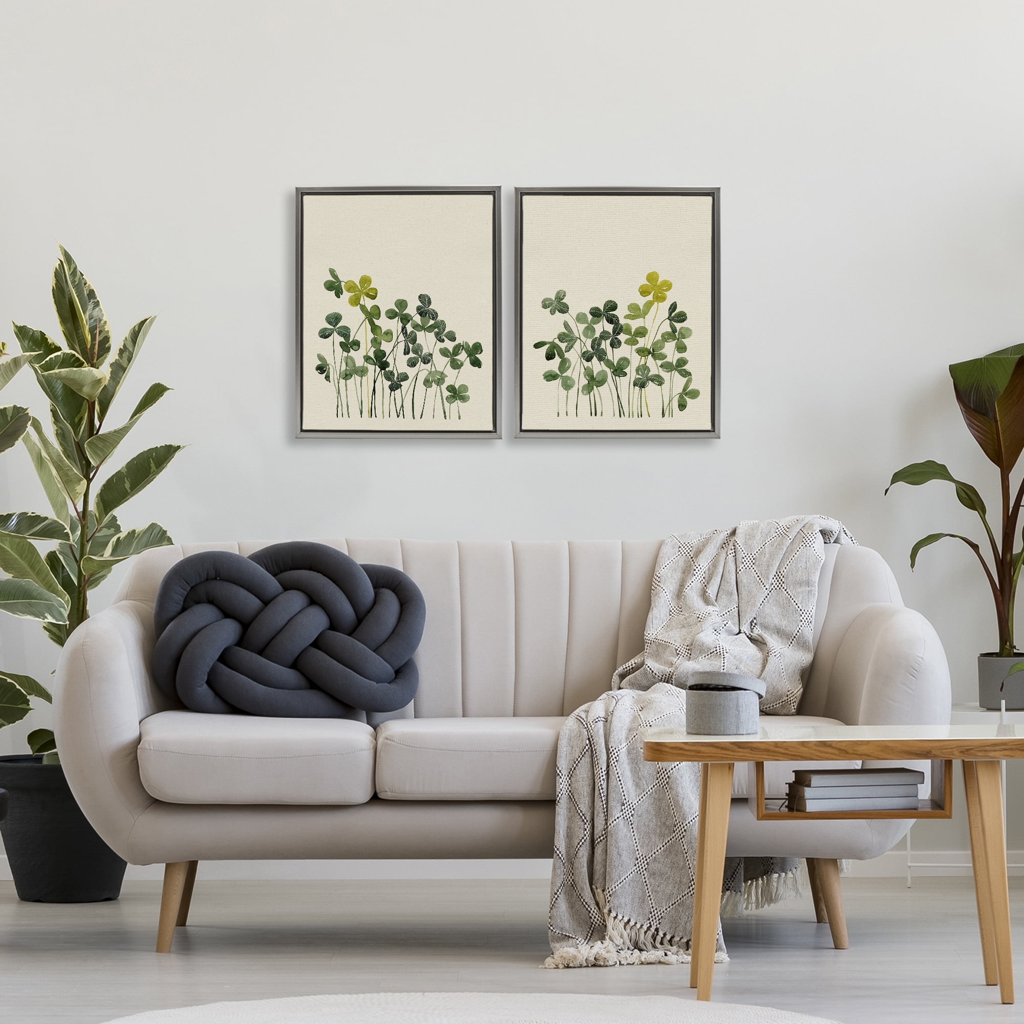 Minimal Hidden Gems 2 Piece Gray Framed Floater Canvas Set, design by Grace Popp