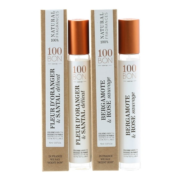 100Bon Bergamote Rosesauvage Fleur D'Oranger Unisex Fragrance, 0.5 Oz Eau De Parfum Duo