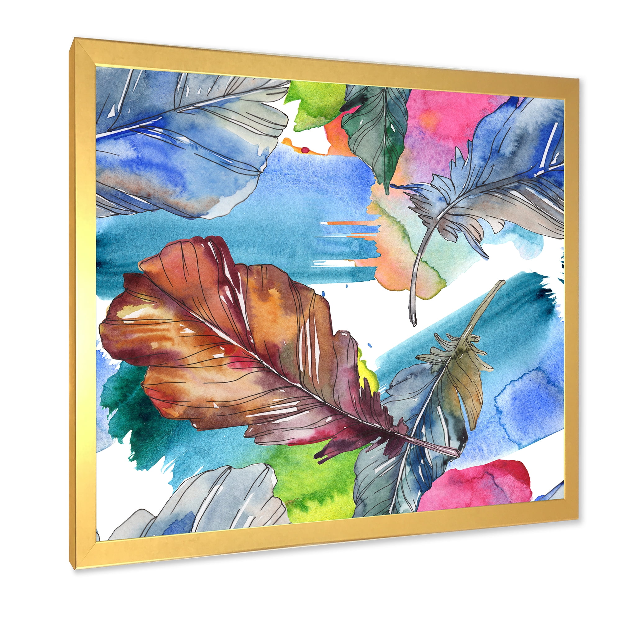 Designart 'Bird Feather In Pink and Blue' Traditional Framed Art Print