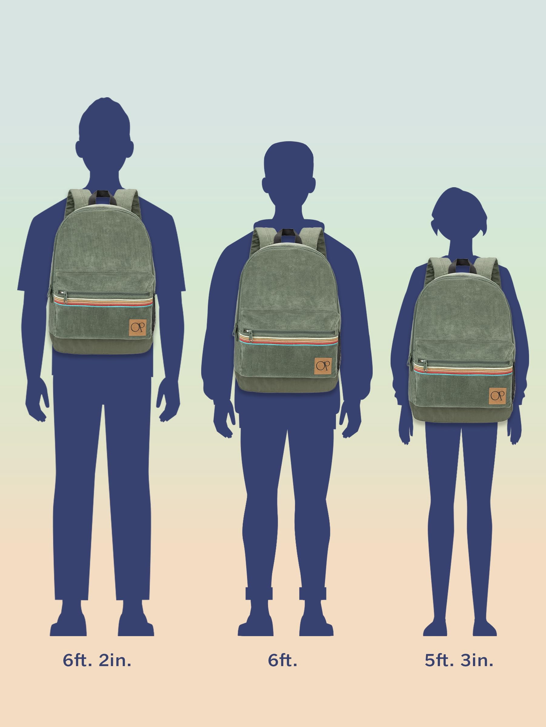 Ocean Pacific OG Corduroy Backpack for Travel, Waterproof College Fits 15.6” Laptop, Adults, Olive