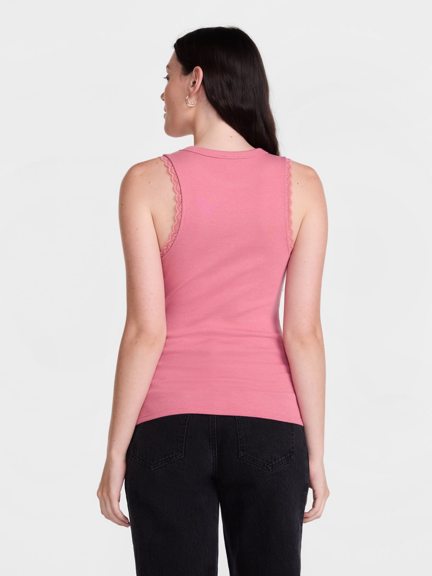 Scenario Women's Ribbed Tank Top with Lace Trim, Sizes XS-XXXL