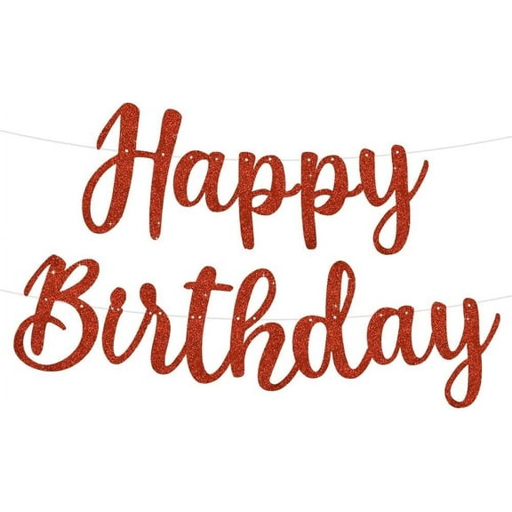Red Glitter Birthday Banner - Pre-Strung Party Sign and Garland