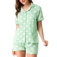 thumbnail image 1 of Conjunto De Pijama Manga Corta Ropa De Dormir Lunares Cuello De Muesca Con Botones Para Mujer Verde XS, 1 of 6