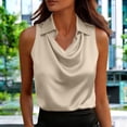 thumbnail image 2 of Satin Silk Tank Tops Sleeveless Collared Cowl Neck Camisole Shirts Dressy Casual Business Work Office Shirts Outfits Elegant Ruched Camisole Top Lightweight Basic Layered Satin Top Beige L, 2 of 4