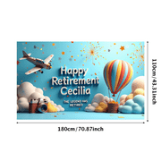LUUFILx Personalized Retirement Themed Banner with Airplane Camera Balloon Elements Happy Retirement Decors Party Backdrop Photography Props for Retirement Parties Celebrations Gatherings