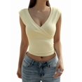 thumbnail image 2 of Womens Deep V Neck Crop Tank Tops Going Out Crop Top Sleeveless Slim Fit Y2k Summer Tops Yellow L, 2 of 7