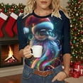 thumbnail image 2 of LiMoi Women's Xmas Santa Print Three Quarter Sleeve Round Neck Casual Tops Tees Tshirts Shirts Blouse for Christmas Party My Items, 2 of 6