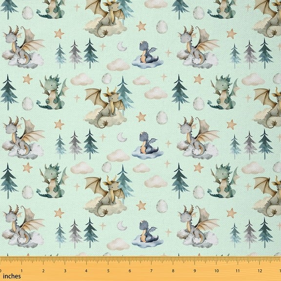 Castle Fairy Cartoon Dragon Fabric by the Yard 1 Yard,Starry Sky Home Decor Fabric by the Yard,Kawaii Animal Room Decor Fabric by the Yard,Breathable Cute Home Decor