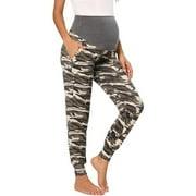 BRGZLK Maternity Pants for Women Spring Summer Camouflage Casual High Waist Elastic Comfort Belly Support Pregnancy Joggers with Pockets Black S