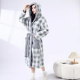 thumbnail image 4 of Fanxing Plaid Hooded Robe for Women Plush Fleece Quick Dry Bathrobes with Pockets Casual Comfy Fuzzy Nightgown Housecoat Gray Free Size, 4 of 5