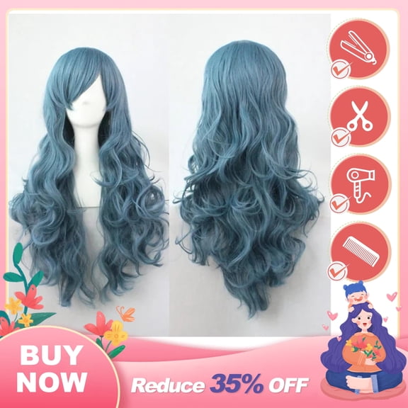 UTOURS Human Hair Wigs For Women Black Color Natural Lace Hair Sexy Women Cosplay Wavy Curly Synthetic Wig Fashion Dark Blue